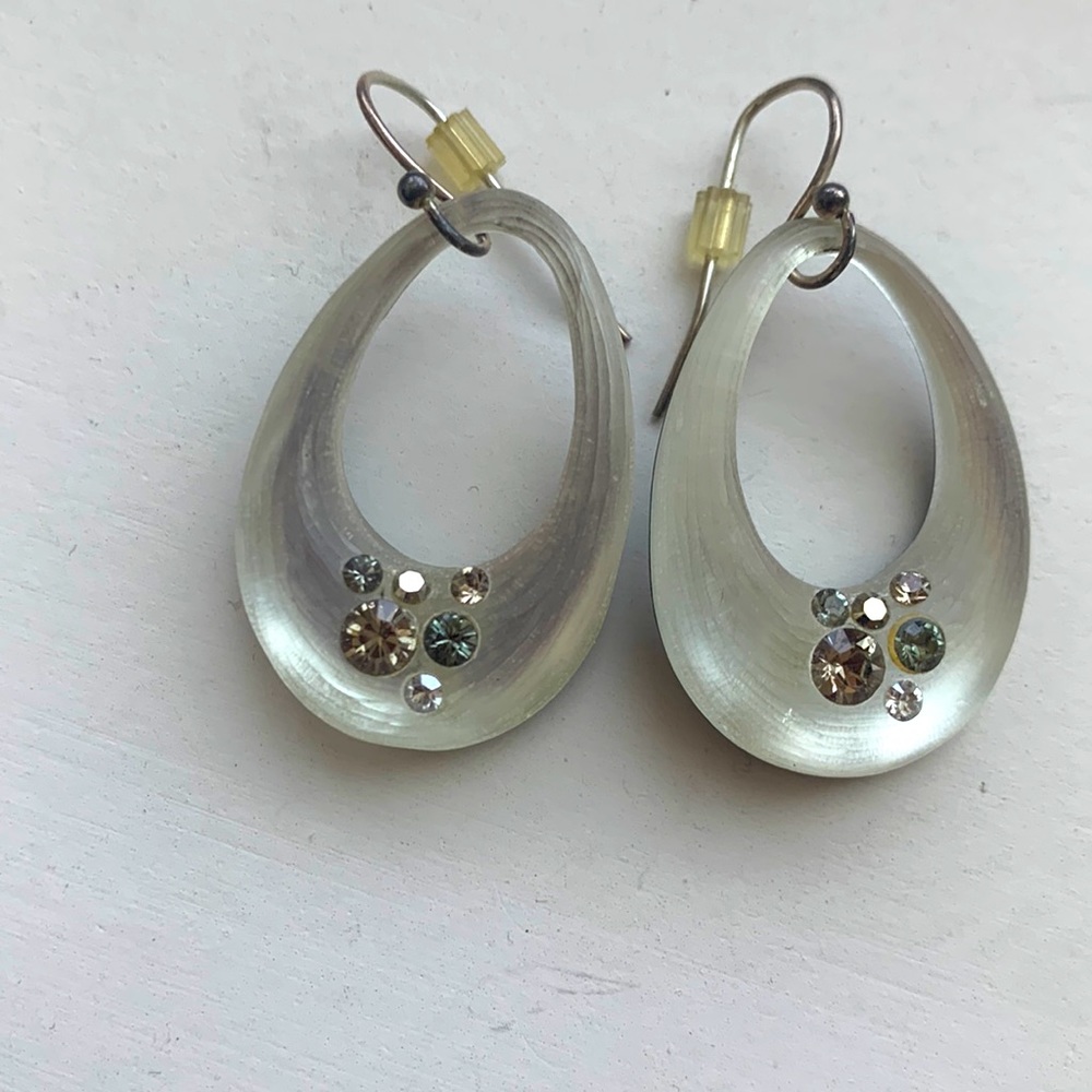 Alexis Bittar White Lucite and Crystal Drop Earrings